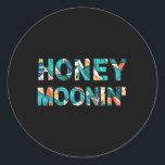 Honey Moonin Just Married Tropical Honeymoon Classic Round Sticker<br><div class="desc">Honeymoon in paradise! Embrace the balmy bliss of our Just Married Tropical design,  a delightful celebration of love and sun-kissed adventures.</div>