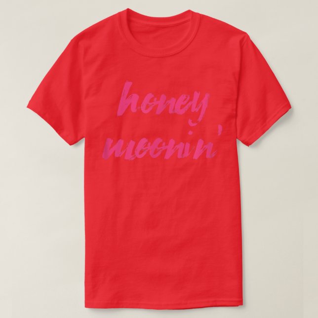 Honey MooninMarried Couple Matching Pink Honeymoon T-Shirt (Design Front)