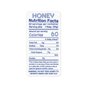Honey Nutrition Facts Address Label White Blue