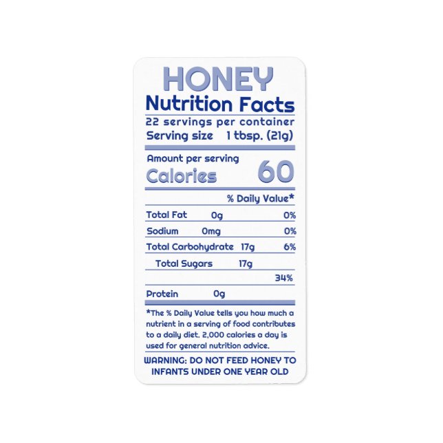 Honey Nutrition Facts Address Label White Blue (Front)