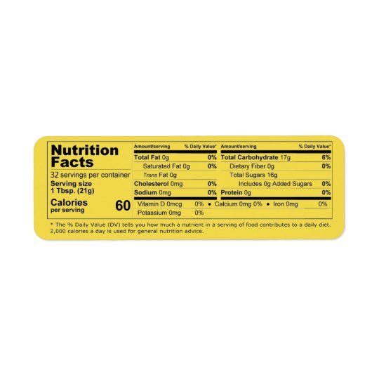 Honey Nutrition Facts Horizontal Return Address Label
