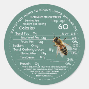 Honey Nutrition Facts Infant Warning & Bee Green C Classic Round Sticker