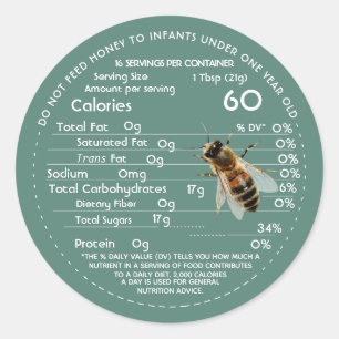 Honey Nutrition Facts Infant Warning & Bee Green Classic Round Sticker