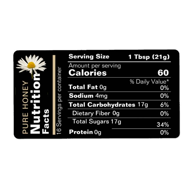 Honey Nutrition Facts Label Black Gold Daisy  (Front)