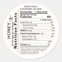 Honey Nutrition Facts Round Label Apiary Name Bee