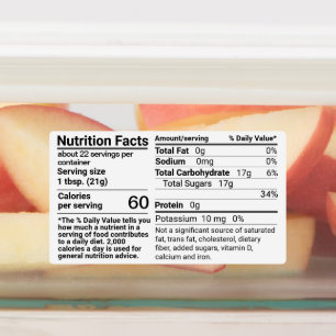 Honey Nutrition Facts Waterproof Label -Set of 9