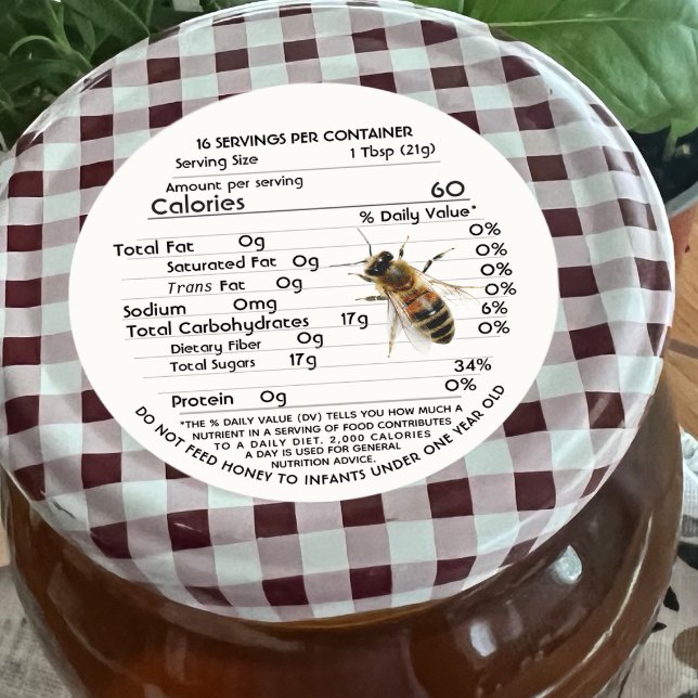 Honey Nutrition Facts with Infant Warning and Bee Classic Round Sticker (Creator Uploaded)