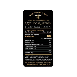 Honey Nutrition Facts with Infant Warning & Bee    Label