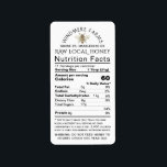 Honey Nutrition Infant Warning & Bee Address Size Label<br><div class="desc">Vintage Bee with Heading "Raw Local Honey" Nutrition Facts.</div>