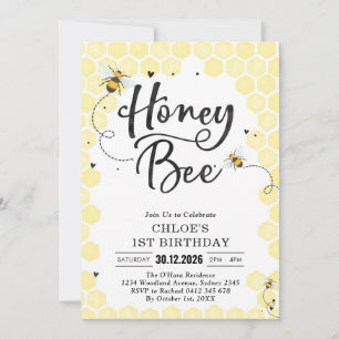 Honey One Honey Bee 1st Birthday Invitation
