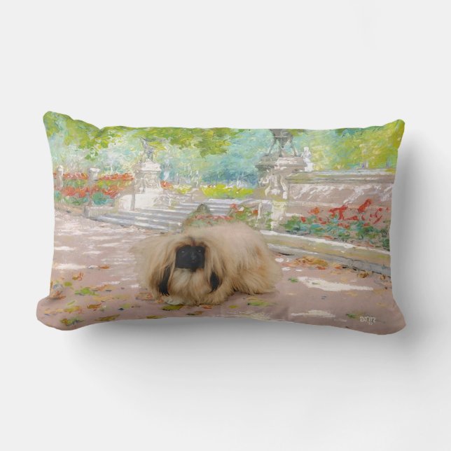 Honey Pekingese in Floral Setting Lumbar Cushion (Front)