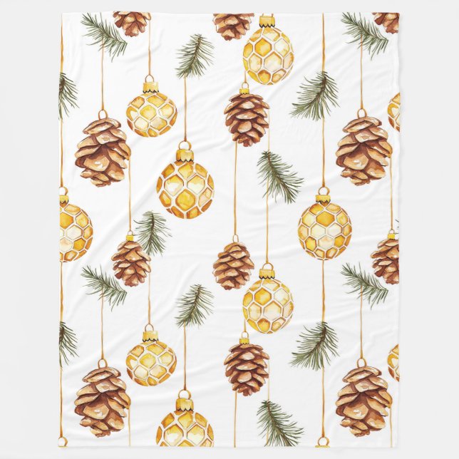 Honey Pine Cones Christmas Fleece Blanket (Front)