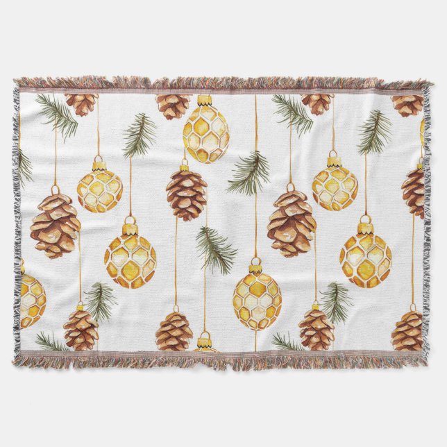 Honey Pine Cones Christmas Throw Blanket (Front)