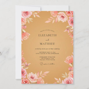 Honey Pink Watercolor Floral Wedding Invitation