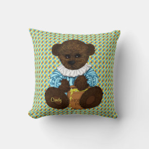Honey Pot Bear-Blue-Yellow Throw Pillow
