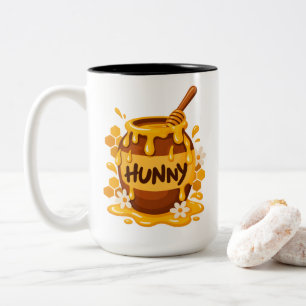 Honey Pot Quote "Hunny" Sweet Foodie Art Two-Tone Coffee Mug