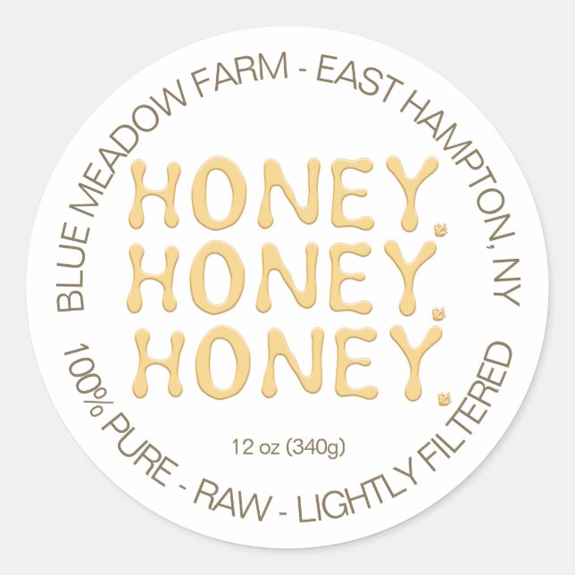 Honey Poured Text Beekeeper Yellow label (Front)