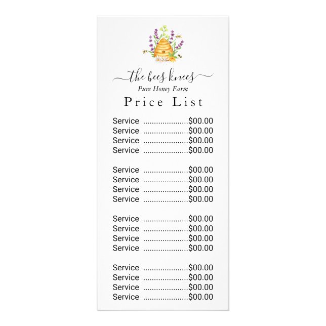 Honey Price List | Custom Price list Rack Card (Front)