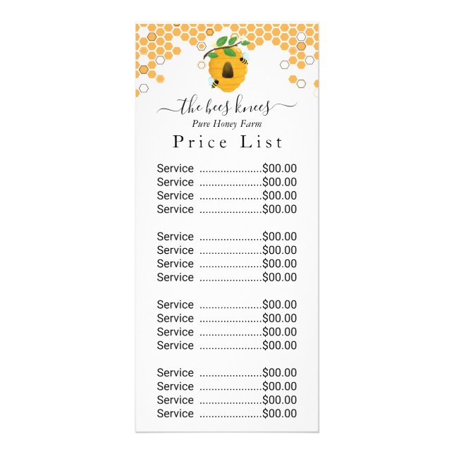 Honey Price List | Custom Price list Rack Card (Front)