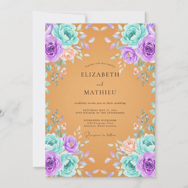 Honey Purple Painted Wedding Invitation (Front)