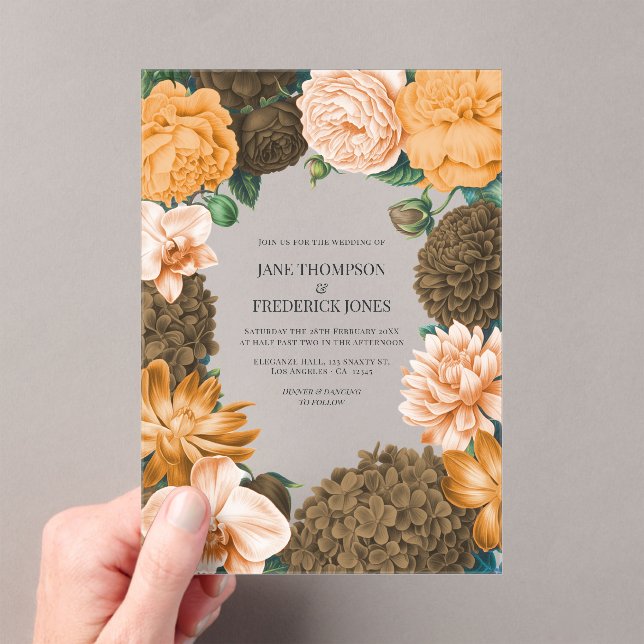 Honey Rose, Apricot Fleur & Toffee Bloom Wedding Acrylic Invitations (Insitu (Handheld))