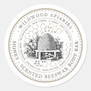 Honey Scented Beeswax Body Bar Vintage Skep Clas Classic Round Sticker