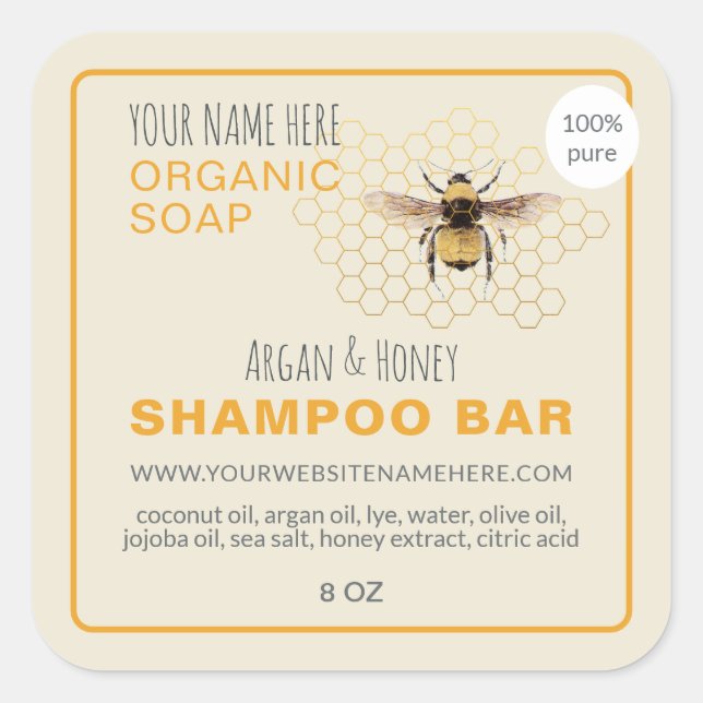 Honey Soap Shampoo Bar Yellow Antique White Square Sticker (Front)