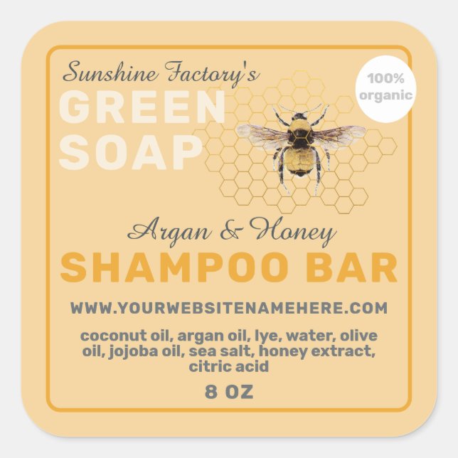 Honey Soap Vintage Bee Shampoo Bar Yellow  Square Sticker (Front)