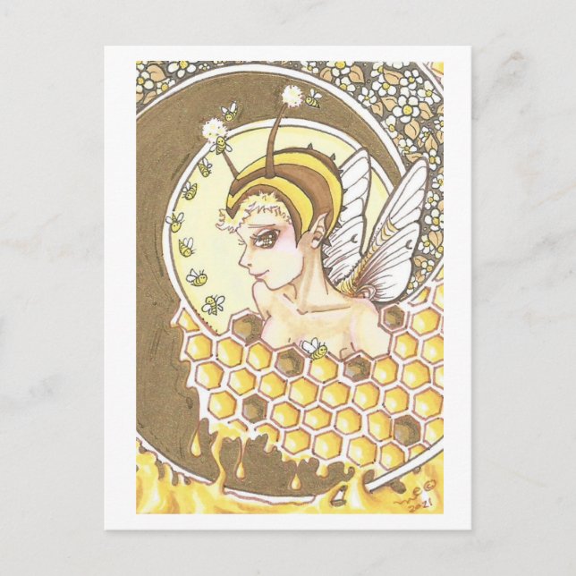 Honey Spiral Fairy Bee Nymph Fantasy Art Print Postcard (Front)