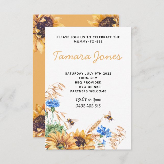 Honey Sunflower Bee Baby Shower Invite Invitation (Front/Back)