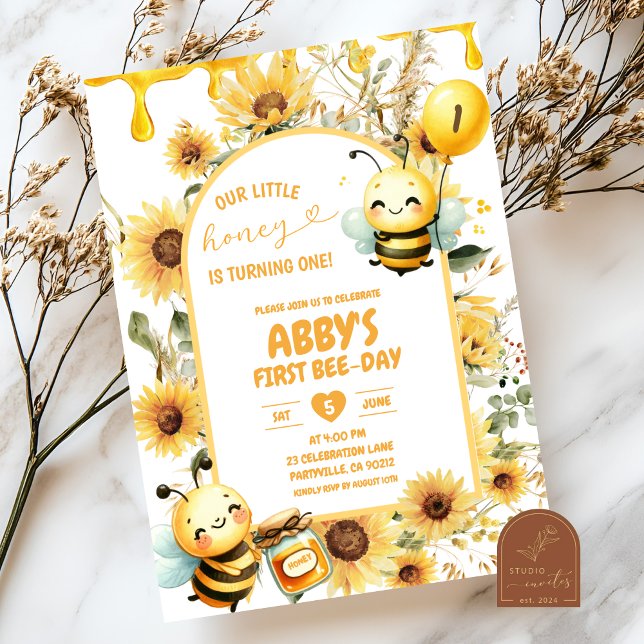 Honey Sunflower First BeeDay Invitation (Creator Uploaded)