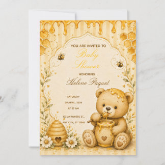 Honey Teddy Bear Baby Shower Invitation
