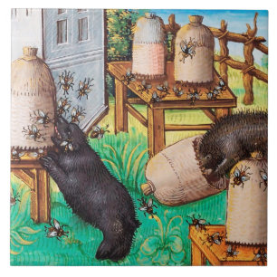 HONEY THIEF BEARS,BEES,BEE HIVES Medieval Apiarist Ceramic Tile
