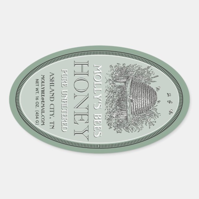 Honey Vintage Oval Skep With Border Label (Front)