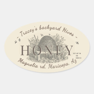 Honey Vintage Skep Backyard Hive Ivory Oval Sticker