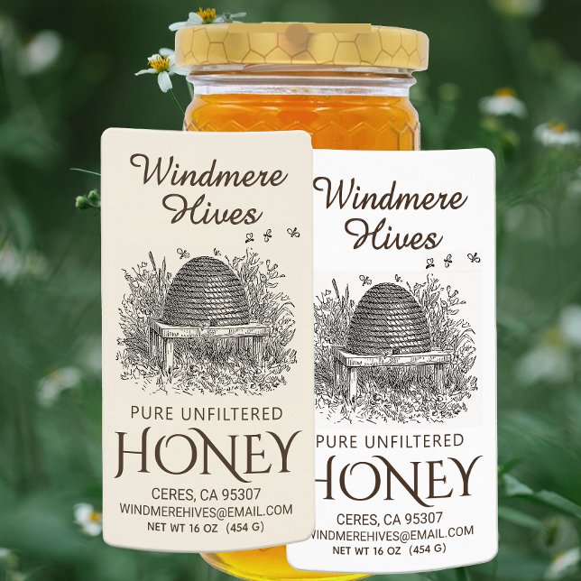 Honey Vintage Skep with bees Shipping Label (Creator Uploaded)