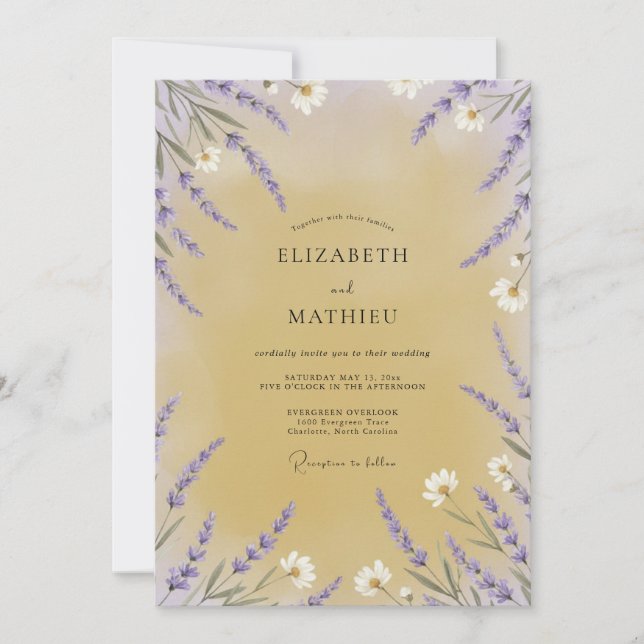 Honey Violet Wildflower Wedding Invitation (Front)
