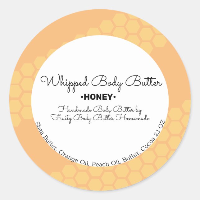 Honey Whipped Body Butter Bath Branding Packaging Classic Round Sticker (Front)