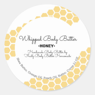 Honey Whipped Body Butter Bath Branding Packaging Classic Round Sticker