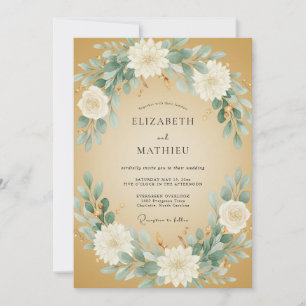 Honey White Dahlia Wedding Invitation
