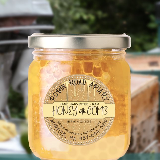 Honey with Comb Honey Drips and Honeycomb on Kraft Classic Round Sticker (Creator Uploaded)