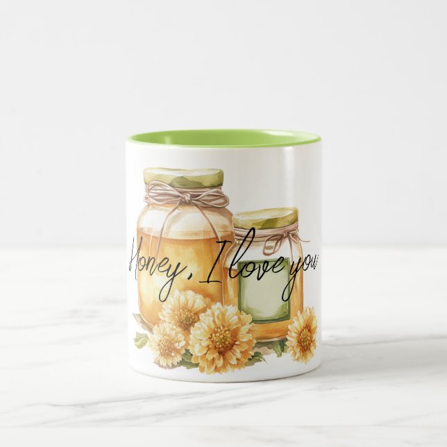 Honey Yellow Flowers I love you Two-Tone Coffee Mug (Center)