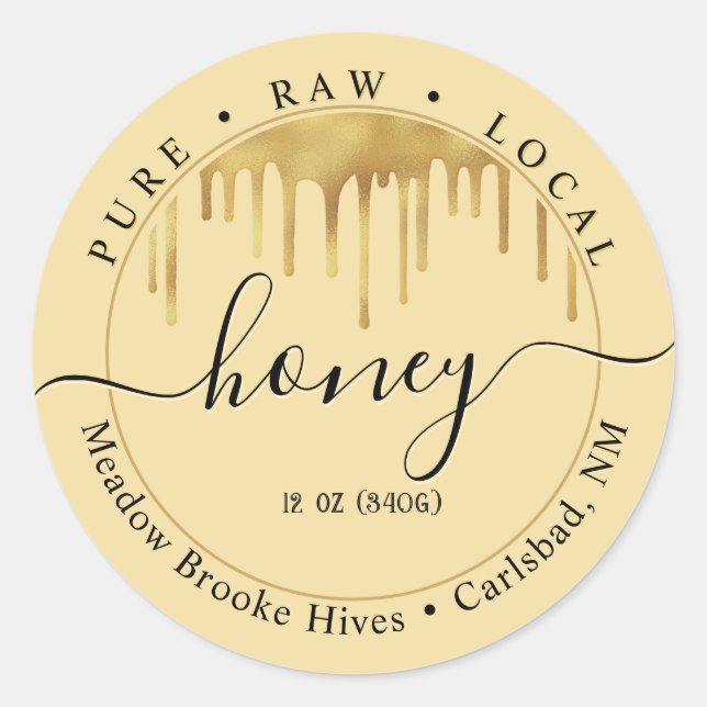 Honey Yellow Label with drips and decorative font (Front)