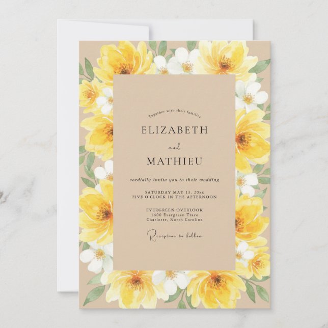 Honey Yellow Peony Wedding Invitation (Front)