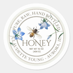 Honeybee and Blue Flowers Honey White Label
