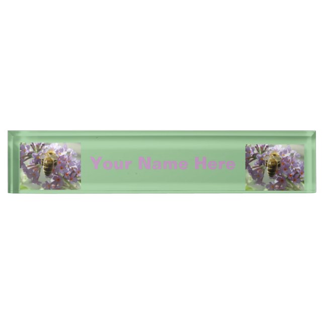 Honeybee and Buddleia Flowers Custom Nameplate (Front)