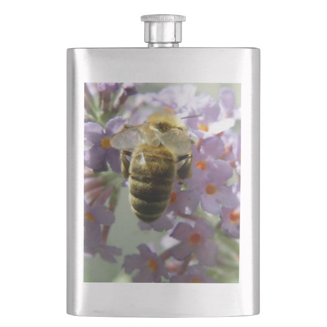 Honeybee and Buddleia Flowers Flask (Front)