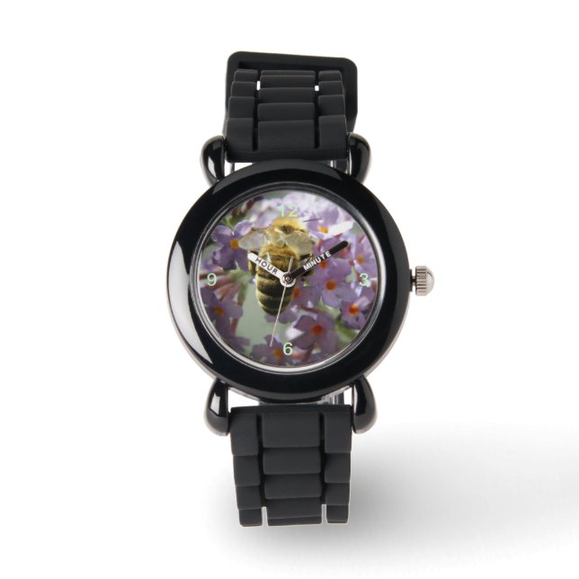 Honeybee and Buddleia Flowers Glitter Watch (Front)