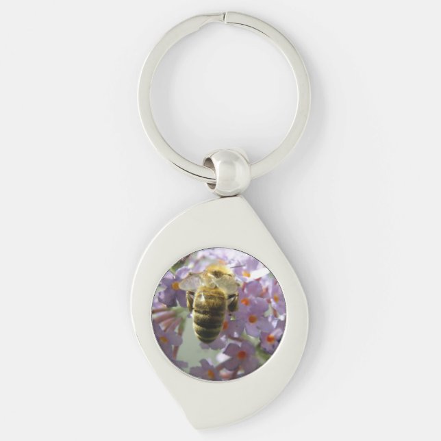 Honeybee and Buddleia Flowers Keychain (Front)
