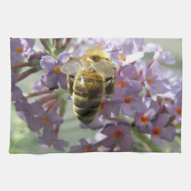 Honeybee and Buddleia Flowers Kitchen Towel (Horizontal)